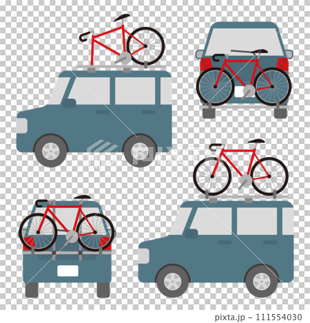自転車を積んだ自動車のイラスト 自転車を積んだ自動車のイラスト 111554030