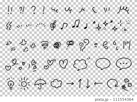 手描きの感情のあしらいの漫符イラスト アイコンセット 111554364
