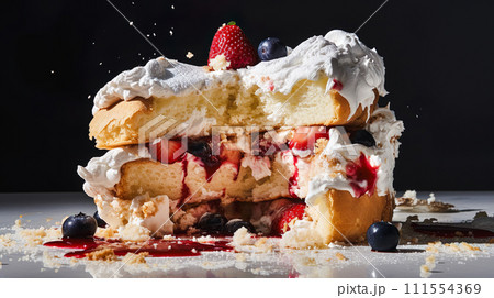 崩れたデコレーションケーキ「AI生成画像」のイラスト素材 [111554369