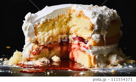 崩れたデコレーションケーキ「AI生成画像」のイラスト素材 [111554371
