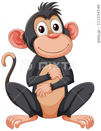 Cheerful Cartoon Monkey Sitting Cheerful Cartoon Monkey Sitting 111554546