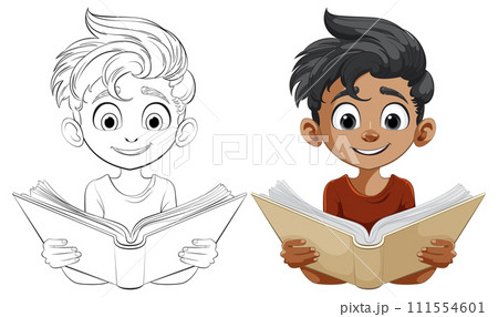 Joyful Kids Enjoying Reading Together 111554601