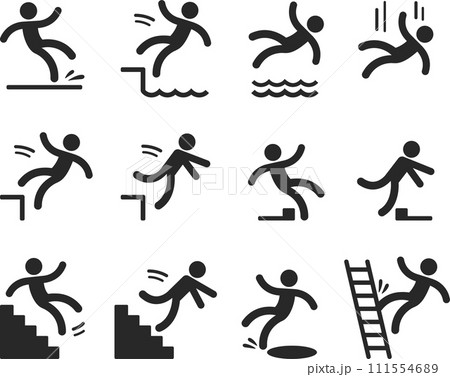 Caution symbols with man figure falling 111554689