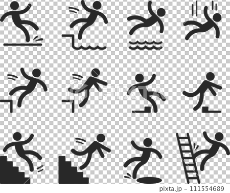 Caution symbols with man figure falling 111554689