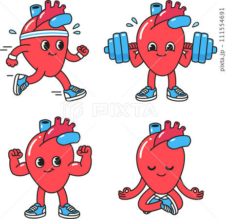 Heart Exercise Clip Art Vector Cartoon Heart Character Doing Weight 