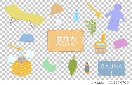 木製桑拿、louyu 和桑拿設備的向量插圖集 木製桑拿、louyu 和桑拿設備的向量插圖集 111554709