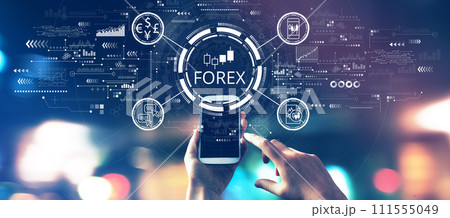 Forex trading concept with city lights at night 111555049
