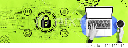 Internet network security concept with person using a laptop Internet network security concept with person using a laptop 111555113