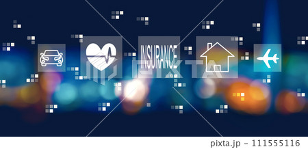 Insurance concept with blurred city at night 111555116