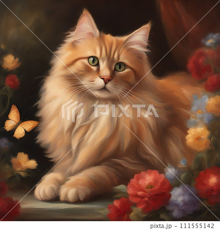 花の中で座る猫 111555142