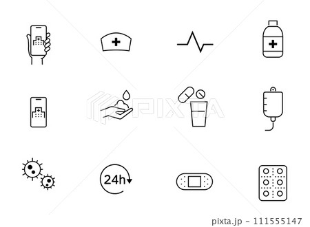 医療やヘルスケアの線によるアイコンセット 医療やヘルスケアの線によるアイコンセット 111555147