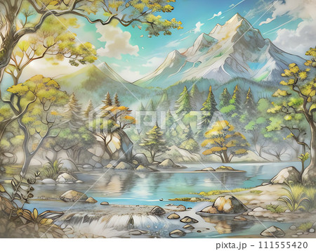 山のある湖 111555420