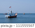 Fishing boats in the beautiful blue sea, Bang Saen, Thailand 111555507
