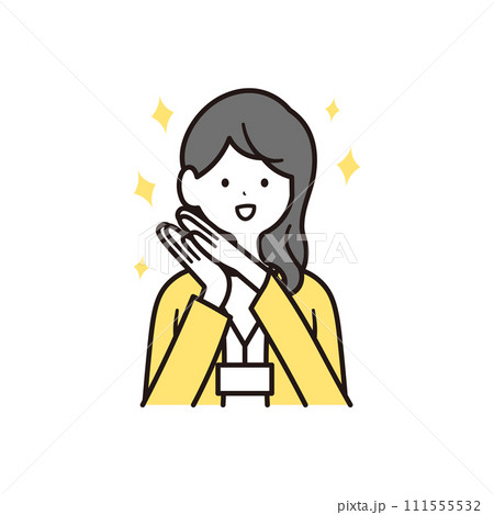 感動して喜ぶ社員証を下げた日本人女性会社員と星のイラスト素材 111555532