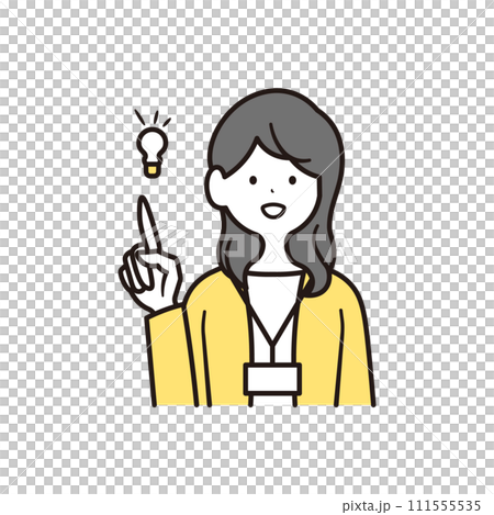 日本女上班族放下員工身分證並指著它的插畫素材 111555535