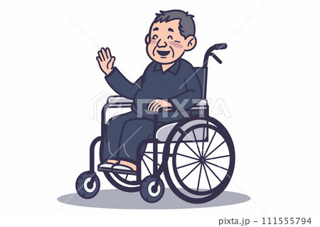 車椅子に乗る中高年男性 111555794