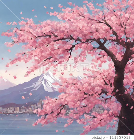 富士山と桜のある風景 111557012