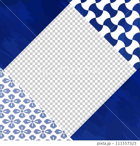 水彩風格日本圖案,靛藍/深藍色方形背景插圖 水彩風格日本圖案,靛藍/深藍色方形背景插圖 111557325
