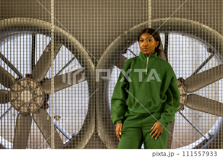 Industrial Chic Against Metallic Fans 111557933