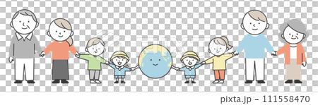 People of various generations holding hands with the earth, an image of protection of the global environment and peace People of various generations holding hands with the earth, an image of protection of the global environment and peace 111558470