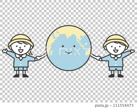 A boy and a girl holding hands with the earth - an image of global environmental protection and a peaceful future A boy and a girl holding hands with the earth - an image of global environmental protection and a peaceful future 111558473