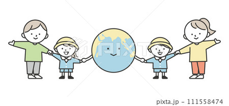 地球と手をつなぐ子供たち　地球環境保護や平和な未来のイメージ 111558474