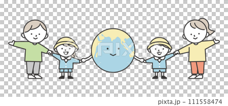 地球と手をつなぐ子供たち　地球環境保護や平和な未来のイメージ 111558474