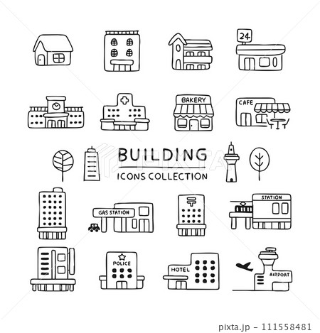 建物や施設のアイコンセット 111558481