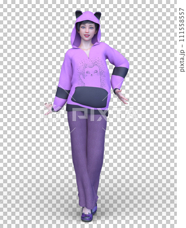 穿著貓耳設計連帽衫的女人 111558557