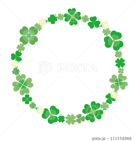 クローバーとシロツメクサの丸フレーム クローバーとシロツメクサの丸フレーム 111558866