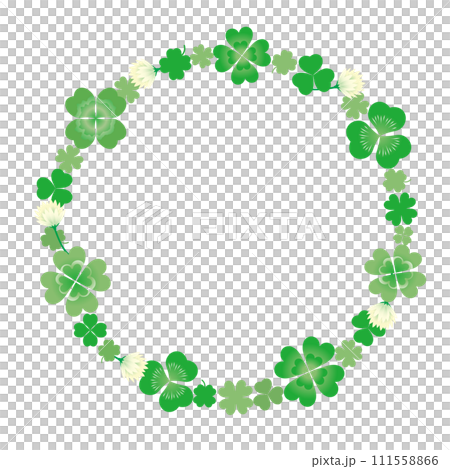クローバーとシロツメクサの丸フレーム クローバーとシロツメクサの丸フレーム 111558866