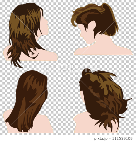 Illustration set 19 of a faceless head that depicts a woman's hairstyle as simplified blocks and painted with fewer colors. Illustration set 19 of a faceless head that depicts a woman's hairstyle as simplified blocks and painted with fewer colors. 111559109