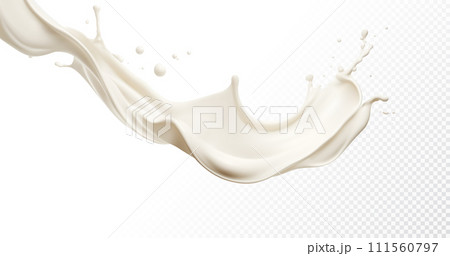 Milk splash isolated on transparent background. Realistic vector illustration. 111560797