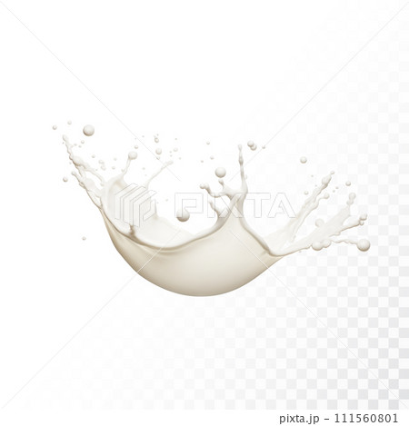 Milk splash isolated on transparent background. Realistic vector illustration. 111560801
