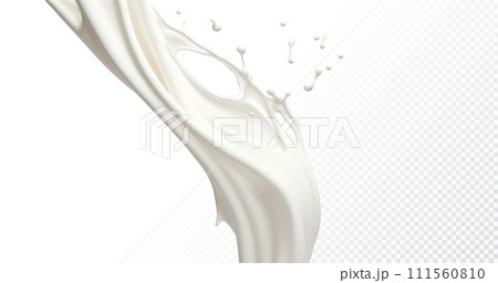 Milk splash isolated on transparent background. Realistic vector illustration. 111560810