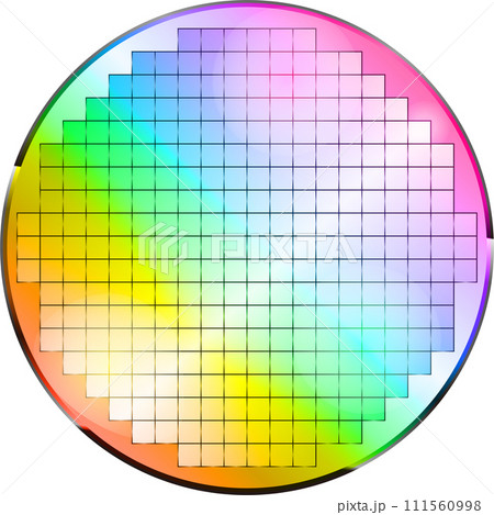 正面から見た虹色に反射するシリコンウェハーのイラスト 111560998