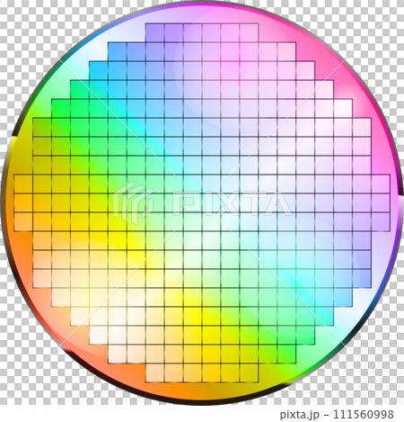 正面から見た虹色に反射するシリコンウェハーのイラスト 111560998