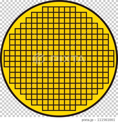 Illustration of a golden silicon wafer viewed from the front 111561001