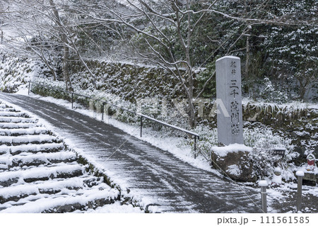 京都　大原三千院　雪景色の山道 111561585