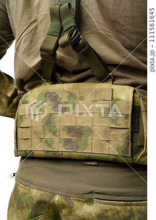 Soldier wearing military uniform close up photo 111561645
