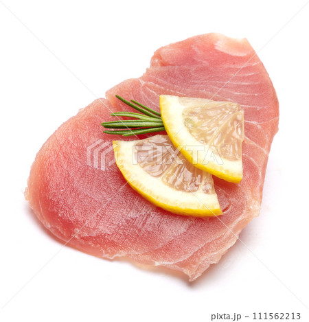 Fresh tuna Fish steak isolated on a white background 111562213
