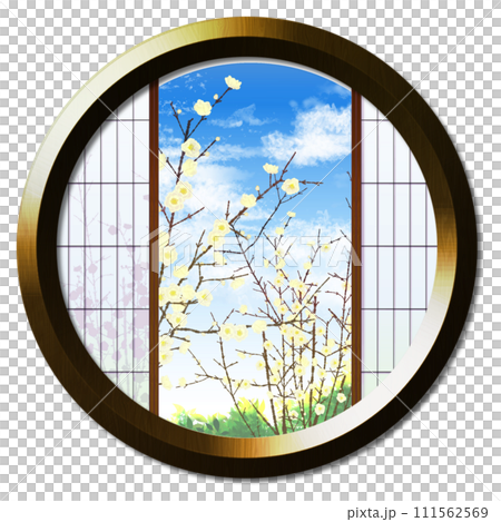 從圓窗望去的白梅風景 111562569