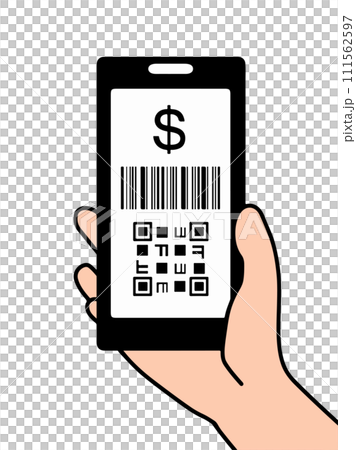 黑色智慧型手機上顯示的條碼和 QR 碼 111562597