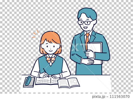 Vector illustration of a female student studying and a teacher teaching 111563070