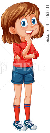 Curious Girl in Casual Outfit Curious Girl in Casual Outfit 111563231