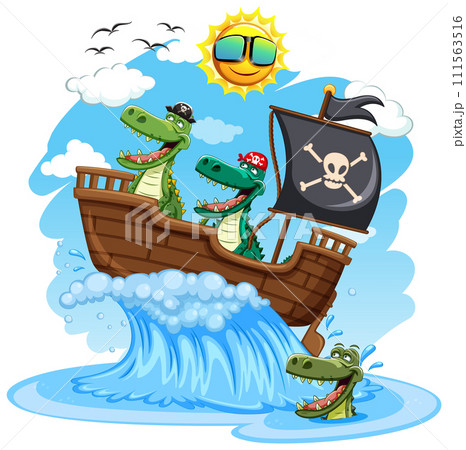 Pirate Crocodiles Sailing the High Seas 111563516