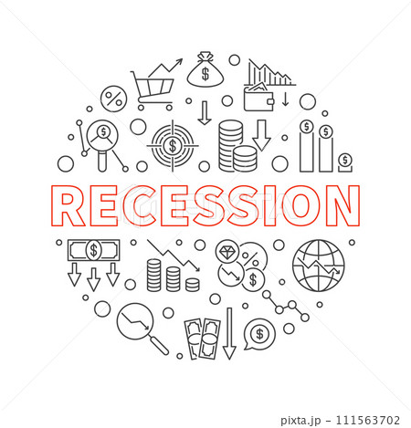 Recession vector concept round line banner. Economic Crisis illustration 111563702