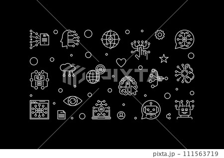 Artificial Intelligence - AI Technology concept vector horizontal outline dark banner 111563719