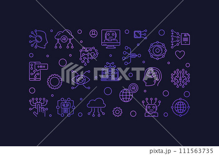 Artificial Intelligence Technology line vector colored banner. AI horizontal illustration 111563735