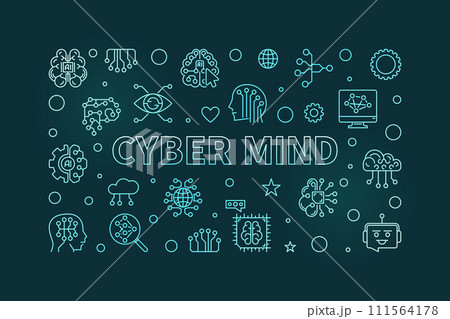 Cyber Mind concept line colored banner - Artificial Intelligence vector horizontal illustration Cyber Mind concept line colored banner - Artificial Intelligence vector horizontal illustration 111564178